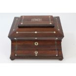 Early Victorian rosewood 'combination' box of sarcophagus form,