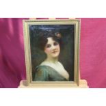 Follower of Frank Stone, Edwardian oil on canvas - portrait of a young lady with rose in her hair,