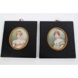 English School (early 20th century) watercolour on ivory pair of miniature portraits of Hortense