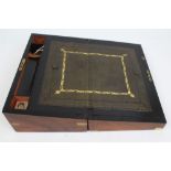 Mid-19th century walnut and brass-bound writing slope with hinged tooled-leather writing surface