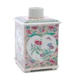 19th century Chinese famille rose porcelain tea caddy of square form,