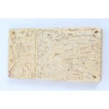 19th century Chinese export carved ivory visiting card case with intricate figure and buildings in