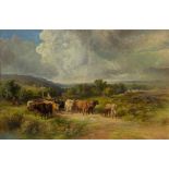 William Henry Pigott (1810 - 1901), oil on canvas - drover and cattle in extensive landscape,