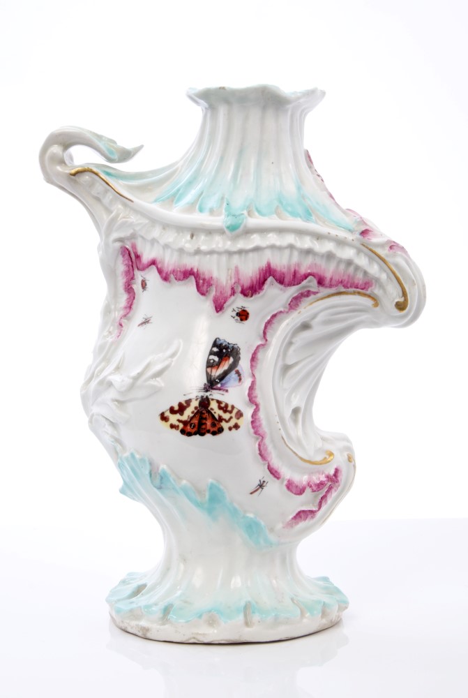 Unusual 18th century Derby rococo scroll moulded vase, circa 1756 - 1758,