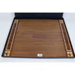 Linley parquetry inlaid specimen wood desk blotter in original box,