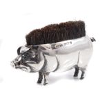 Edwardian novelty silver pen-wipe in the form of a pig (London 1906), maker - B. & L. Ld.