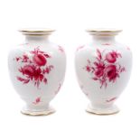 Pair mid-19th century French Sèvres Imperial oviform porcelain vases with finely painted pink
