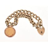 Gold (9ct) curb link bracelet with half sovereign fob CONDITION REPORT 35.