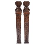 Fine pair of 17th century carved oak pilasters,