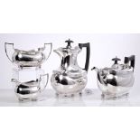 Early 1920s silver four piece tea set - comprising teapot of bellied form, with reeded borders,