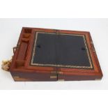 Victorian mahogany writing box with brass corners and fitted interior,