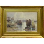 WITHDRAWN Harry Wanless (1873 - 1933), watercolour - fishing boats at the harbour wall, signed,
