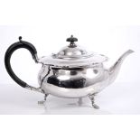 Late Victorian / Edwardian silver teapot of compressed baluster form, with flared scroll border,