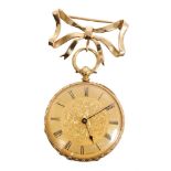 19th century Swiss mid-size gold, diamond and blue enamel fob watch with key-wind movement,
