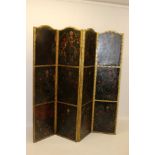 Early Continental painted leather four-fold screen,