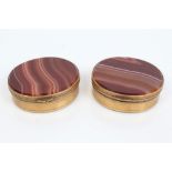 Pair of banded agate gilt metal boxes - each of oval form with hinged cover, 5.