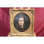 Late Victorian English School oil on canvas - portrait of a lady, framed as an oval in gilt frame,