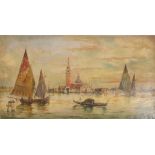 Marco Grubas (1839 - 1910), oil on panel - extensive view of Venice, signed, unframed, 14.