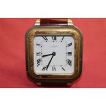 Cartier travelling alarm clock with quartz movement, white enamel dial, signed - 'Cartier, Paris',