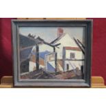 20th century English School oil on board - Demolished Houses, signed with initials - M. C.