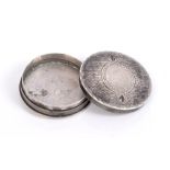 George III silver counter box of circular form,