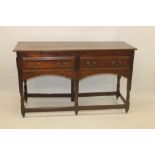 18th century oak and fruitwood crossbanded low dresser with moulded top and two frieze drawers