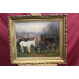 Janet Thurtle, Edwardian English School, oil on canvas - The Horse Fair, signed, in gilt frame, 44.