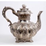 Fine quality William IV Irish silver coffee pot of compressed baluster form,