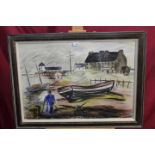 Norah McGuiness (1901 - 1980), signed colour lithograph - Fishermans Beach, 1937, in glazed frame,