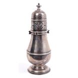 Edwardian silver sugar caster of baluster form, with slip-in and pierced bayonet fastening cover,