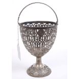 George III silver sugar vase of egg cup form, with pierced decoration and bead border,