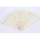 19th century Canton carved ivory fan - finely relief carved with figural and foliate reserves,
