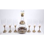 WITHDRAWN Contemporary decanter set - comprising crystal glass decanter with pierced silver gilt