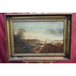 Early 19th century English School oil on canvas - extensive landscape with fishing boats off the