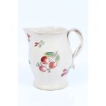 18th century creamware sparrow beak jug with painted floral sprays and strapwork handle, 7.