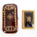 Victorian tortoiseshell cigar case with gold and mother of pearl inlaid decoration, 14.5cm x 7.