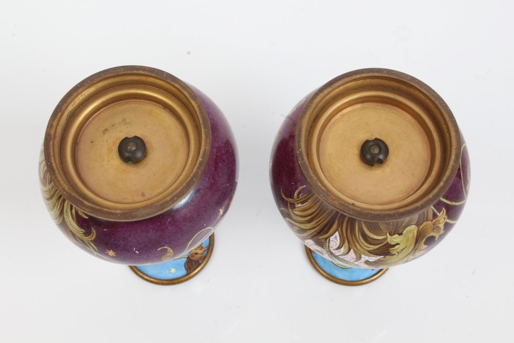 Pair late 19th century Viennese enamel vases of squat form, - Image 4 of 6