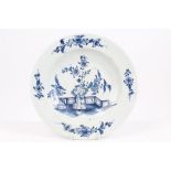 18th century Lowestoft blue and white plate with Chinese fence and floral decoration, 23.