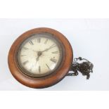 19th century wall clock with chain-driven movement and wooden plates striking on a bell,
