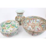 Good quality 19th century Chinese Canton punch bowl decorated with interior scenes, 34cm,