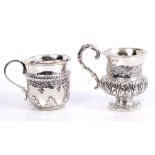 George IV silver christening mug of baluster form, with embossed foliate decoration,
