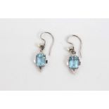 Pair Art Deco aquamarine and seed pearl earrings,