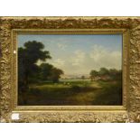 Mid-19th century English School oil on canvas - pastoral landscape with sheep grazing,