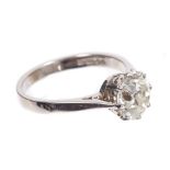 Diamond single stone ring, the old cut diamond weighing approximately 2.