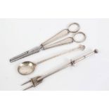 Pair 1930s grape shears with silver ring handles and steel serrated blade (Sheffield 1937),