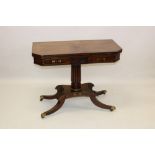 Good Regency rosewood and brass inlaid card table,