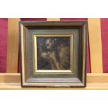 Follower of El Greco, 19th century oil on stone tablet - study of a saint, in gilt frame,