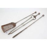 Set of three 19th century steel fire implements with ball terminals