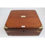 Mid-19th century brass bound mahogany campaign silver presentation box with hinged cover centred by