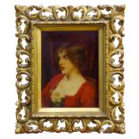 19th century Continental School oil on panel - portrait of a young lady in red dress,